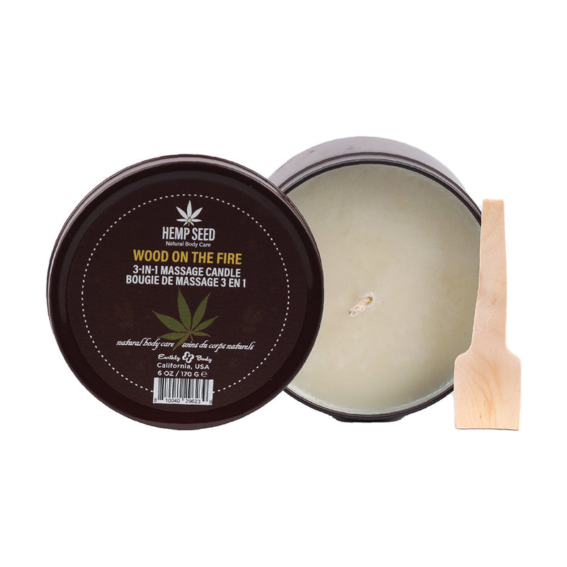 Earthly Body Hemp Seed 3-in-1 Holiday Candle Wood On The Fire 6 oz. - Headshop.com