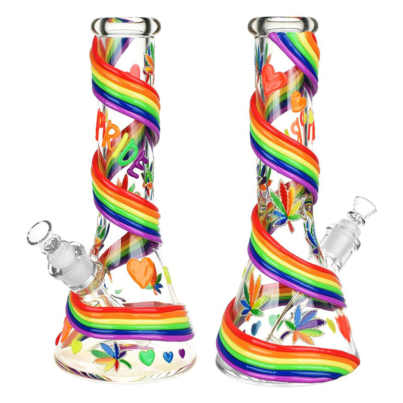 Rainbow Pride Glow In The Dark Glass Water Pipe - 12.5" / 14mm F - Headshop.com