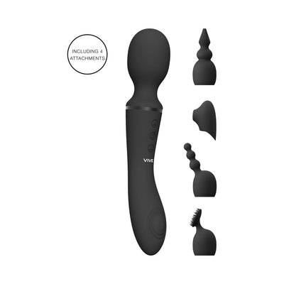 VIVE NAMI Dual-Ended Pulse Wave & Vibrating Wand With Interchangeable Sleeves Black