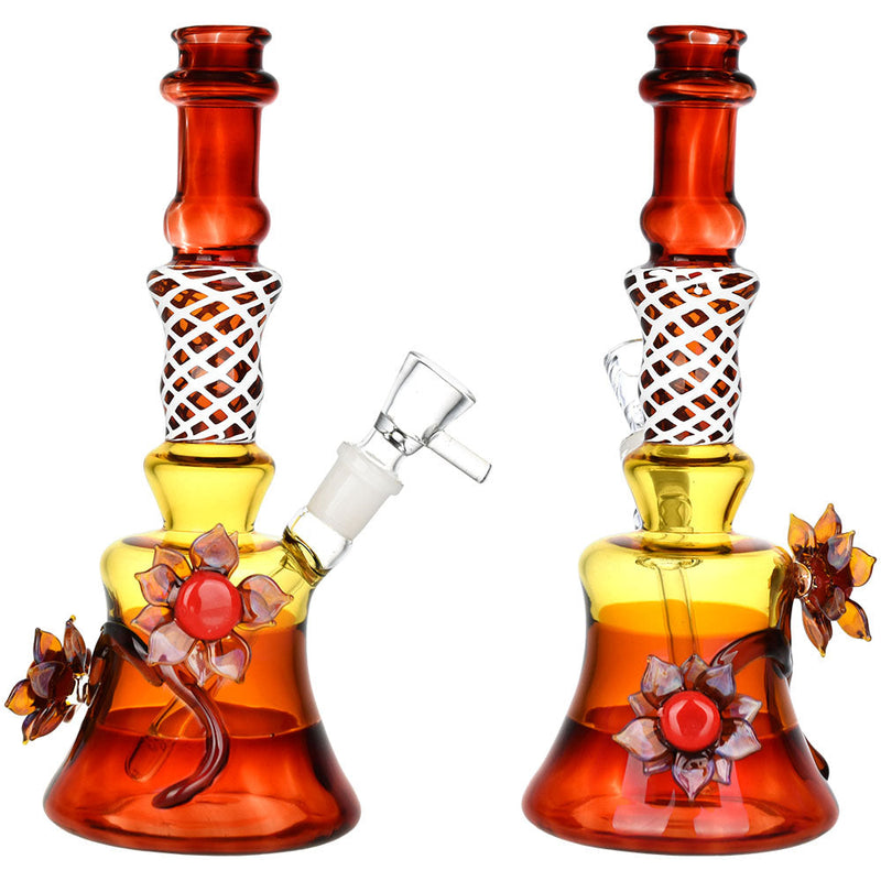 Amber Autumn Flower Water Pipe | 8.5" | 14mm F - Headshop.com