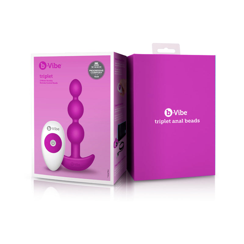 b-Vibe Triplet Rechargeable Remote-Controlled Vibrating Anal Beads Plug Fuchsia