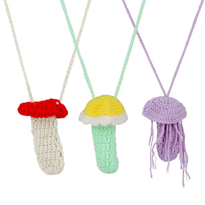 Trippy Crochet Mushroom Vape or Lighter Holder Necklace - 14" / Designs Vary