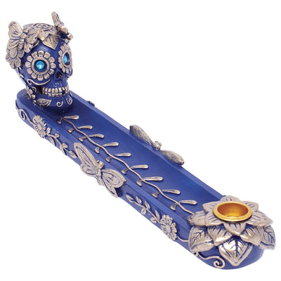 Fujima Golden Blue Skull & Butterfly Stick & Cone Polyresin Incense Burner - 11" - Headshop.com