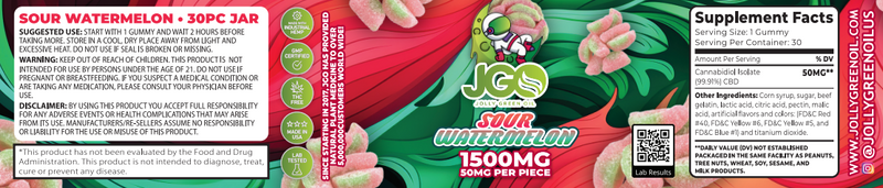 JGO CBD Sour Watermelon Slices, 1500 mg, 30 ct - Headshop.com