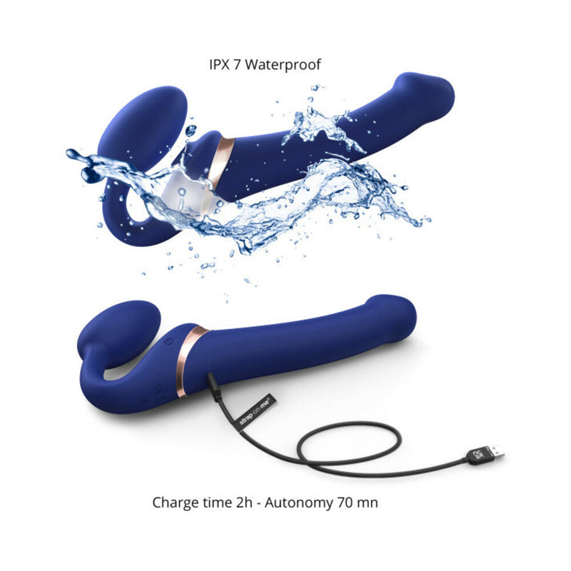 Strap-On-Me Rechargeable Remote-Controlled Multi Orgasm Bendable Strap-On Night Blue L