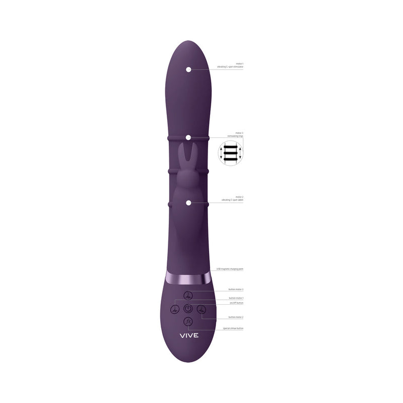 VIVE SORA Rechargeable Silicone G-Spot Rabbit Vibrator with Up & Down Stimulating Rings Purple