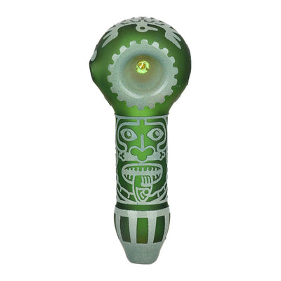 Milkyway Maya Face Sandblasted Glass Spoon Pipe | 4.5" - Headshop.com