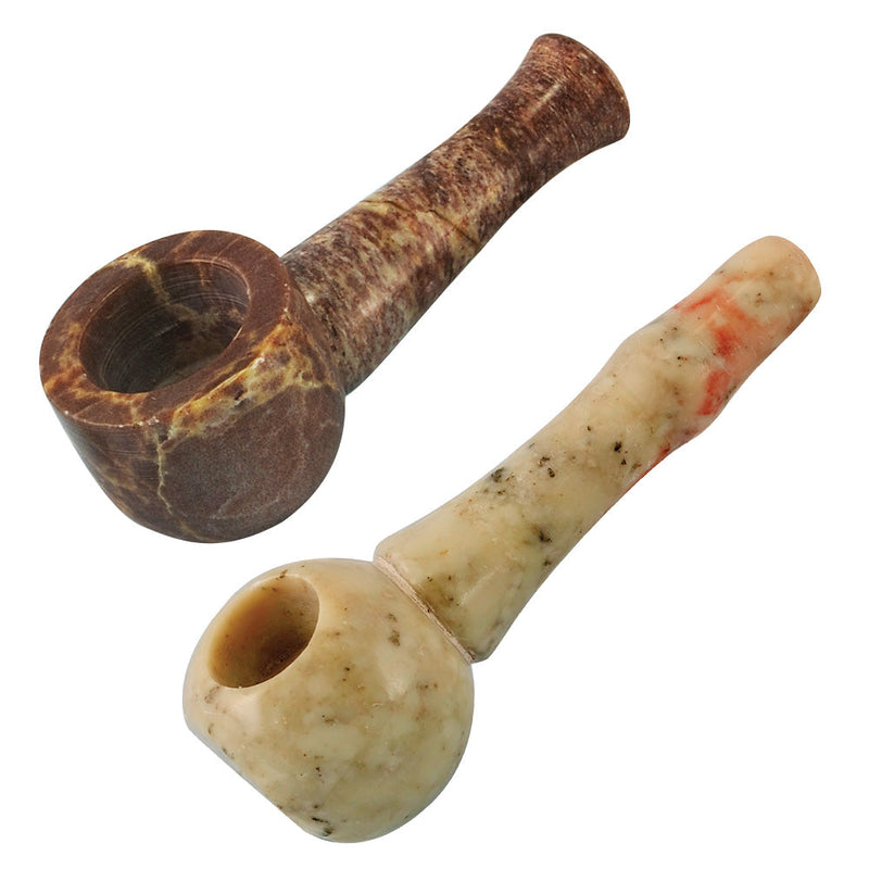 6PC - Round Small Stone Pipe - 3" / Assorted Styles - Headshop.com