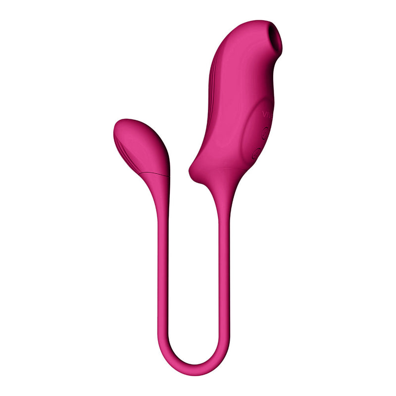 VIVE QUINO Rechargeable Air Wave & Vibrating Silicone Egg Vibrator Pink