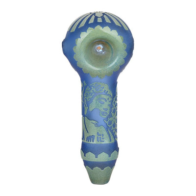 Milkyway Buddha Sandblasted Glass Spoon Pipe | 4.5" - Headshop.com