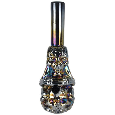 Iridescent Crouching Skeleton Soft Glass Water Pipe - 13.5" / 14mm F / Colors Vary