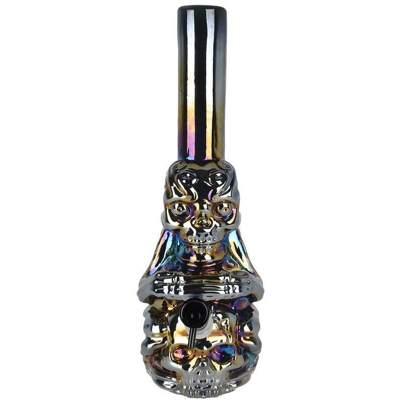 Iridescent Crouching Skeleton Soft Glass Water Pipe - 13.5" / 14mm F / Colors Vary