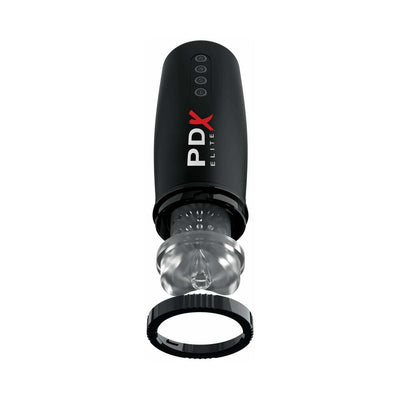 PDX Elite Motobator 2 Rechargeable Thrusting Vibrating Masturbator Clear/Black