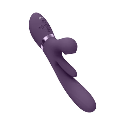 VIVE ENA Rechargeable Thrusting Silicone G-Spot Vibrator with Flapping Tongue and Air Wave Stimulator Purple