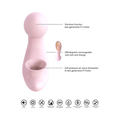 Shots Irresistible Desirable Rechargeable Silicone Soft Pressure Air Wave Dual Stimulator Pink