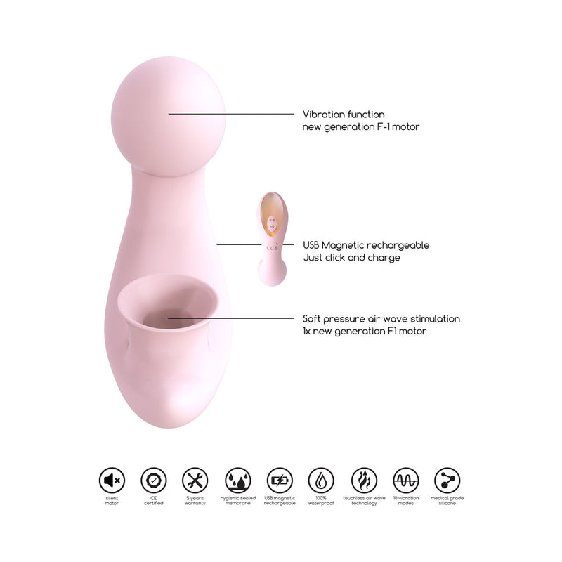 Shots Irresistible Desirable Rechargeable Silicone Soft Pressure Air Wave Dual Stimulator Pink