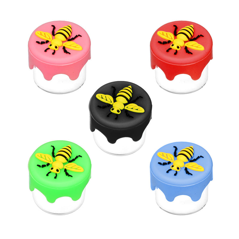 10PC SET - Bee Glass Concentrate Jar w/ Silicone Lid - 7.5mL/Asst - Headshop.com