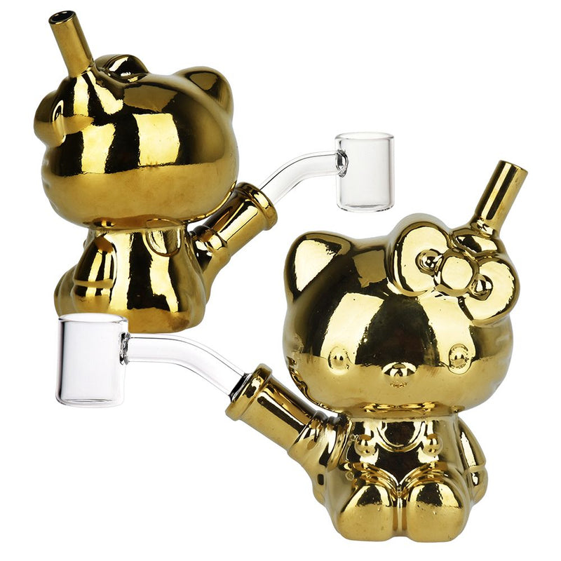 Hello Kitty, Golden Electroplated Glass Dab Rig - 4.5" / 14mm F