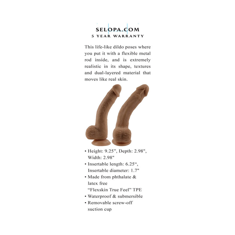 Selopa Natural Feel Flexskin Bendable Dildo with Moving Material 7 in. Dark