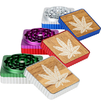 Hemp Leaf Square Aluminum Grinder - 3pc / 1.8" / Colors Vary