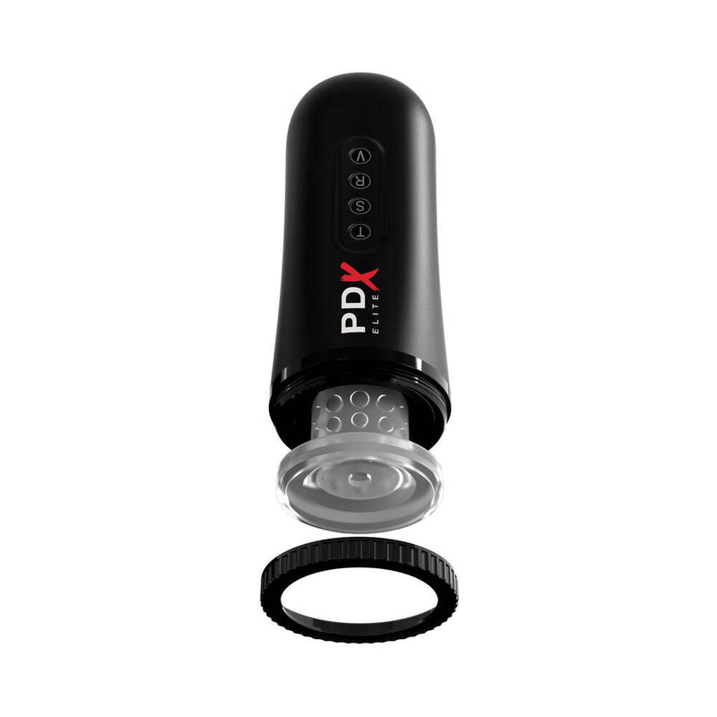 PDX Elite Moto Blower Rechargeable Thrusting Vibrating Suction Masturbator Clear/Black