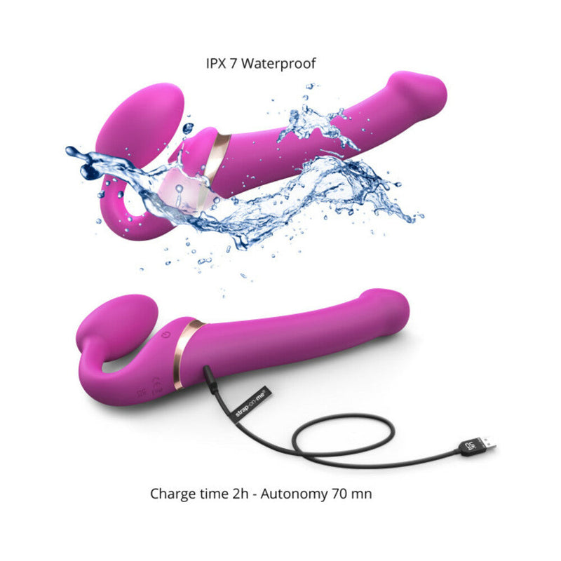 Strap-On-Me Rechargeable Remote-Controlled Multi Orgasm Bendable Strap-On Fuchsia L