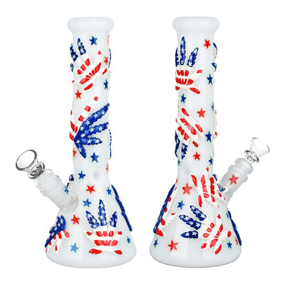 Patriot Leaf Glow In The Dark Glass Water Pipe - 10" / 14mm F - Headshop.com