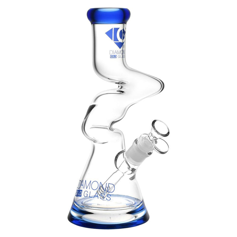 Diamond Glass Gold Zong Beaker Water Pipe - 11" / 14mm F / Colors Vary