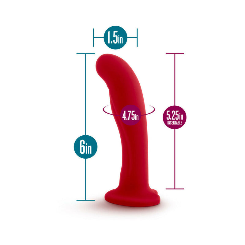 Temptasia Jezebel 6 in. Curved Silicone Dildo with Heart-Shaped Suction Cup Crimson