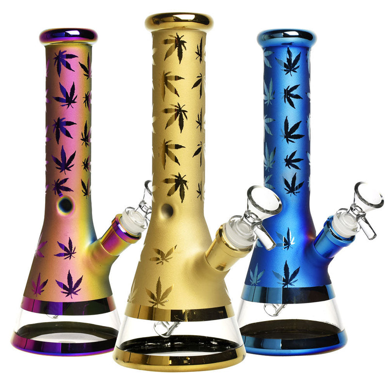 Metallic Hemp Leaf Water Pipe - 10" / 14mm F / Colors Vary - Headshop.com