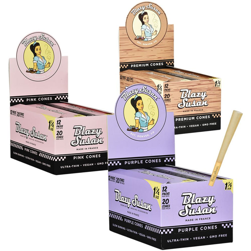 Blazy Susan Pre-Rolled Cones Slide Box | 1 1/4 | 20pc | 12pk Display Blazy Susan Pre-Rolled Cones Slide Box | 1 1/4 | Cone