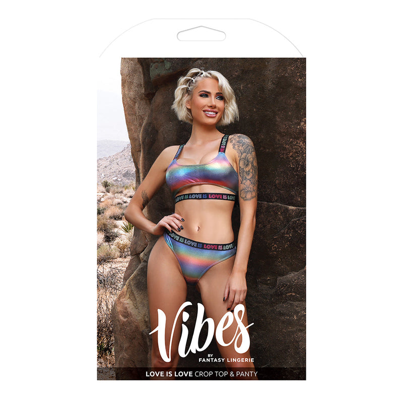 Fantasy Lingerie Vibes Love is Love Top & Cheeky Panty Rainbow Holo L/XL - Headshop.com