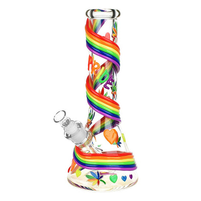 Rainbow Pride Glow In The Dark Glass Water Pipe - 12.5" / 14mm F - Headshop.com