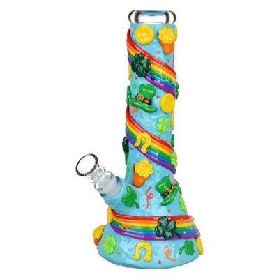 St. Patrick's Day Rainbows and Gold Glow In The Dark Water Pipe - 10" / 14mm F - Headshop.com