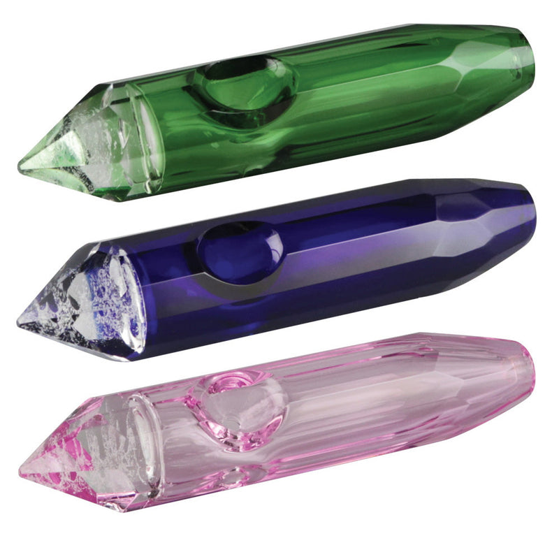 Crystal Chakra Glass Hand Pipe - 4.5" - Colors Vary - Headshop.com