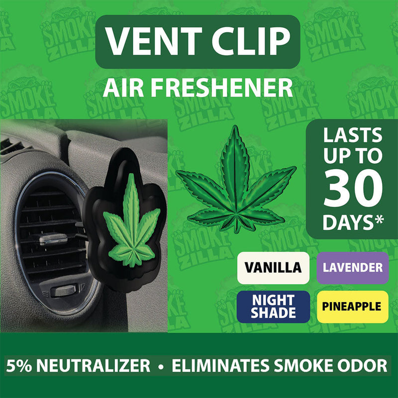 12PC DISP - Hemp Leaf Vent Clip Car Air Freshener - 2.5"x2.5"/Asst Fragrances - Headshop.com