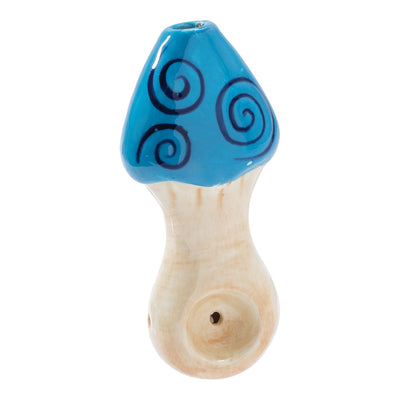 Wacky Bowlz Blue Swirl Mushroom Ceramic Pipe - 4" - Headshop.com