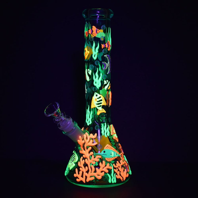 Reef Riot Glow In The Dark Beaker Water Pipe - 10" / 14mm F - Headshop.com