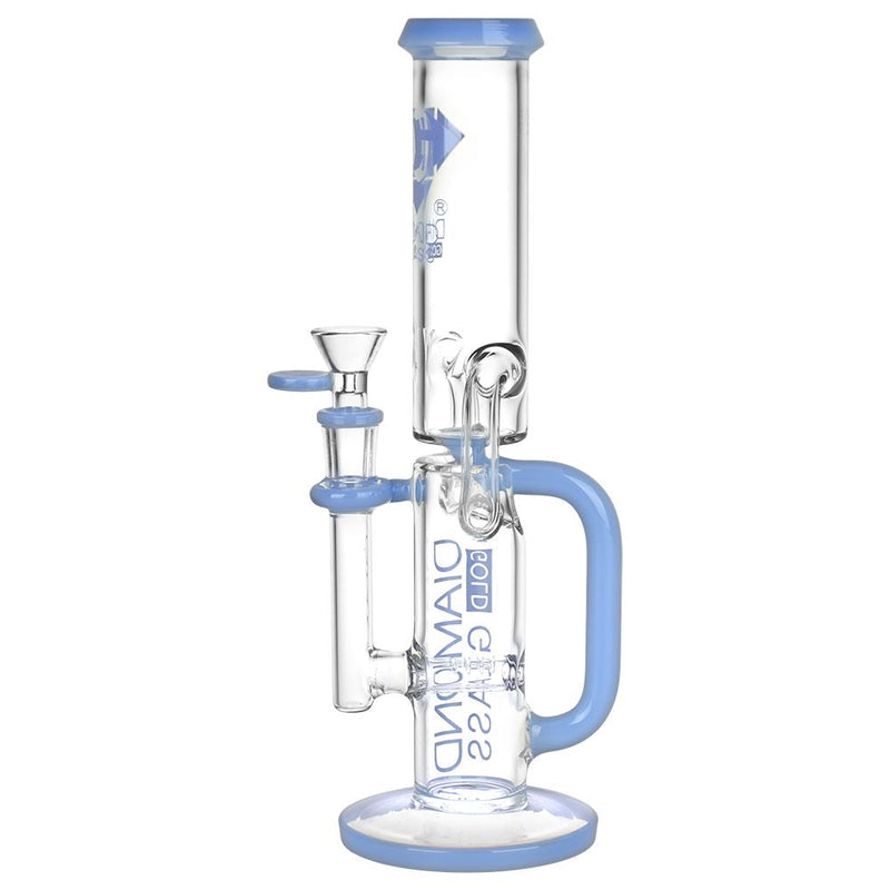 Diamond Glass Gold Inline Perc Recycler Water Pipe - 11" / 14mm F / Colors Vary