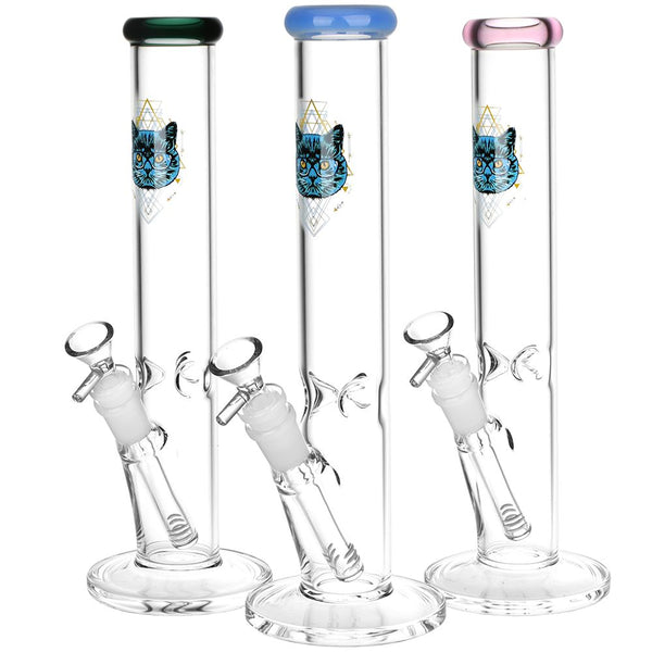 Sacred Cat Straight Tube Glass Water Pipe - 14mm F