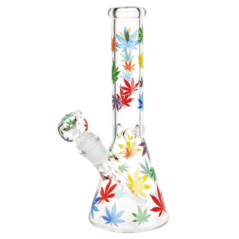 Rainbow Pride Leaf Beaker Glass Water Pipe - 10.25" / 14mm F - Headshop.com