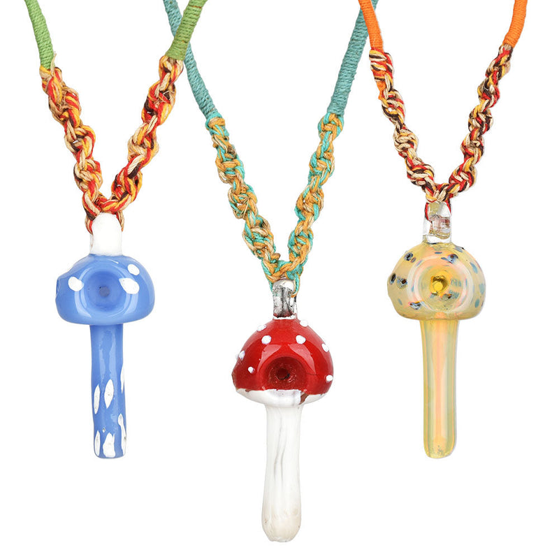 Mushroom Pendant Spoon Pipe Hemp Necklace -19"/ 10pcs - Headshop.com