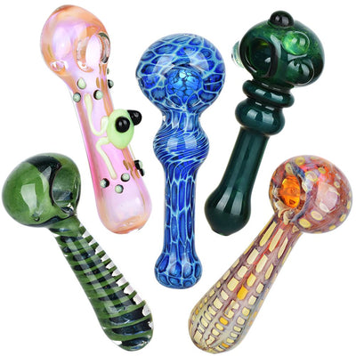 20CT BUNDLE - Deluxe Visions Assortment Glass Spoon Pipes - 4.75" - 5.75" - Headshop.com