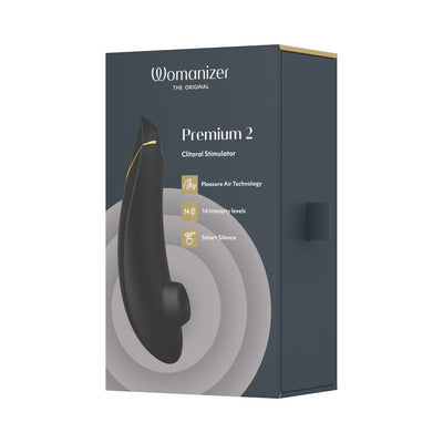 Womanizer Premium 2 Rechargeable Silicone Luxurious Pleasure Air Clitoral Stimulator Black