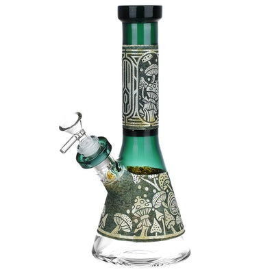 Mushroom Melange Etched Beaker Glass Water Pipe - 9" / 14mm F - Headshop.com