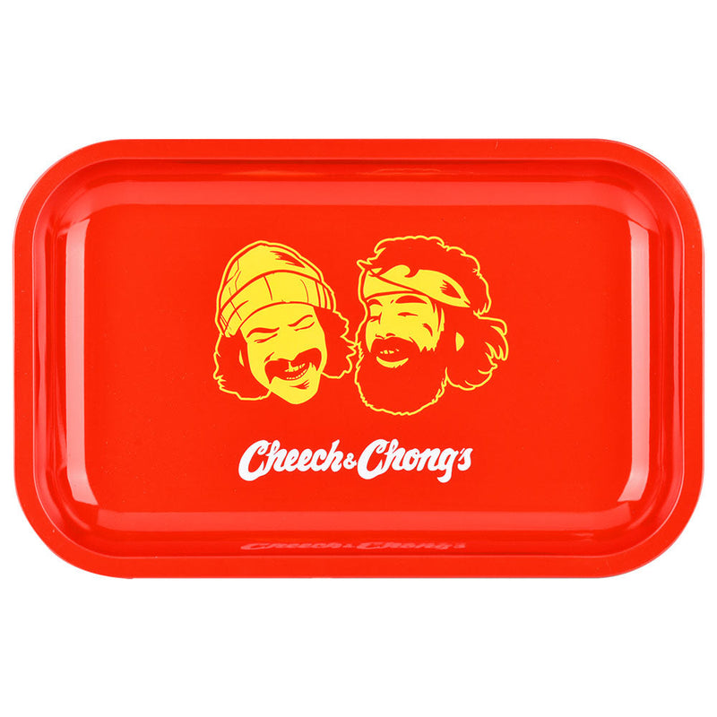 Cheech & Chong x Pulsar Metal Rolling Tray W/ Lid - Red Faces / 11" x 7" - Headshop.com