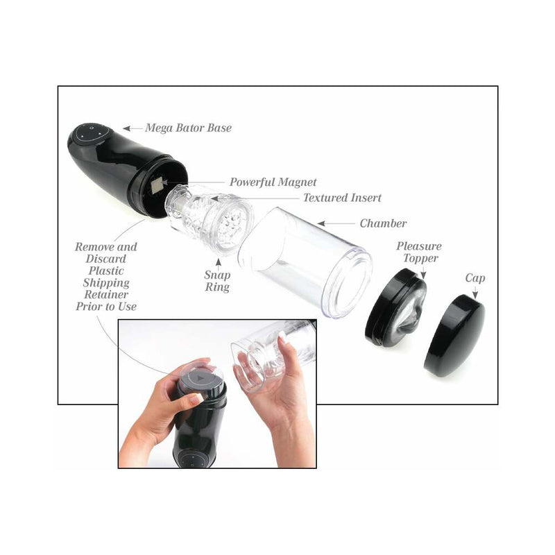 PDX Mega-Bator Ass Rechargeable Rotating Thrusting Stroker With Hands-Free Suction Cup Clear/Black