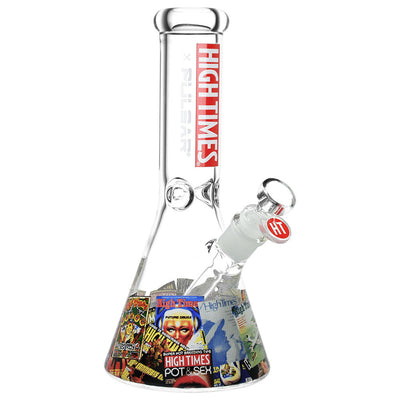 High Times x Pulsar Beaker Water Pipe - Magazine Covers / 10.5" / 14mm F - Headshop.com