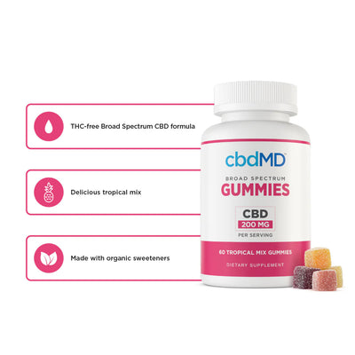 cbdMD Broad Spectrum CBD PM Sleep Gummies Raspberry - 750MG, 60ct - Headshop.com