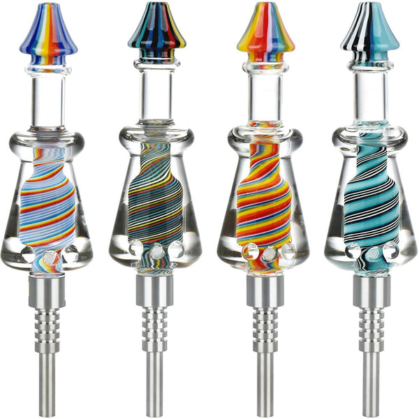 Rainbow Twist Glycerin Glass Dab Straw - Titanium Tip / 7.5"